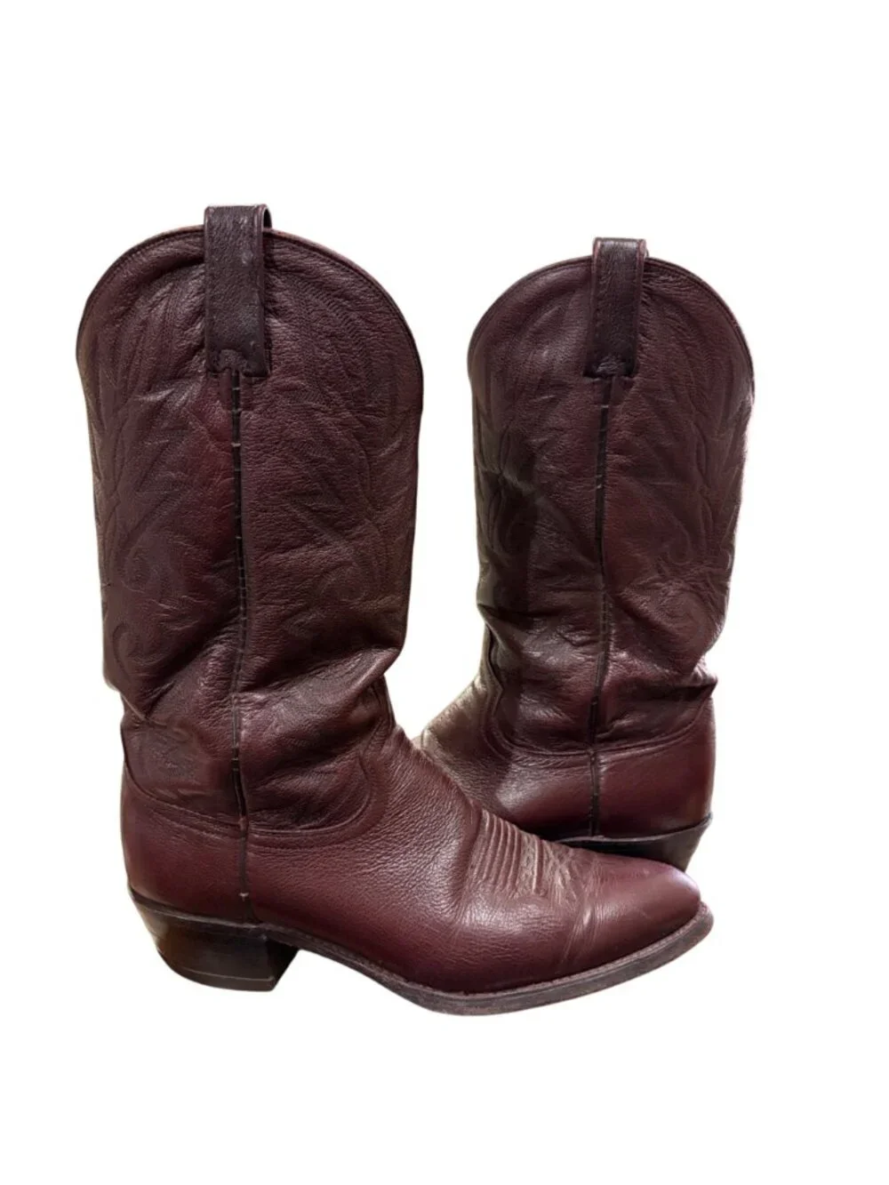 Vintage Dan Post Black Cherry Leather Cowboy Boots Sz 9 D Men’s Western Made USA